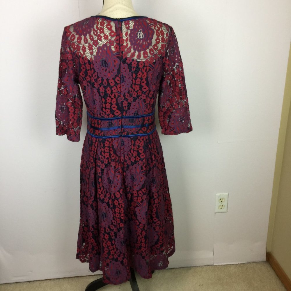 Miusol Fit & Flare Dress Size M Womans Red & Purple Lace Floral Half Sleeve - Picture 5 of 16